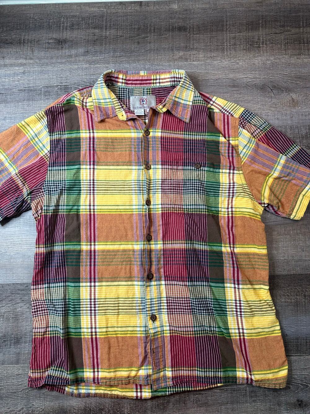 Territory Ahead Vintage 100% Cotton Mens Short Sleeve Plaid Button Up Size Large